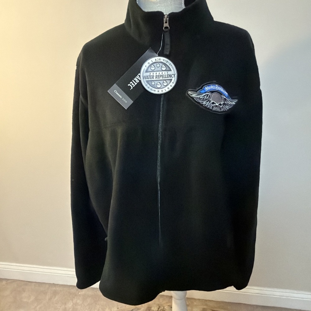 NWT LL Bean Polartec Black Fleece XXL With Harley Davidson Patches